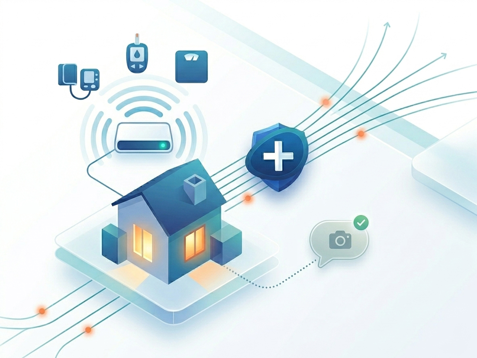 Ilustración del flujo de captura: Módem Glya IoT y WhatsApp recolectando datos en el hogar