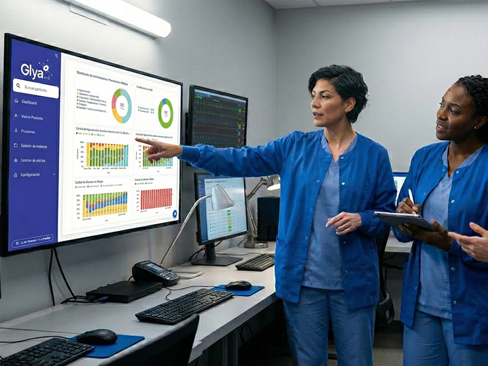 Coordinadora de enfermería en una estación clínica moderna